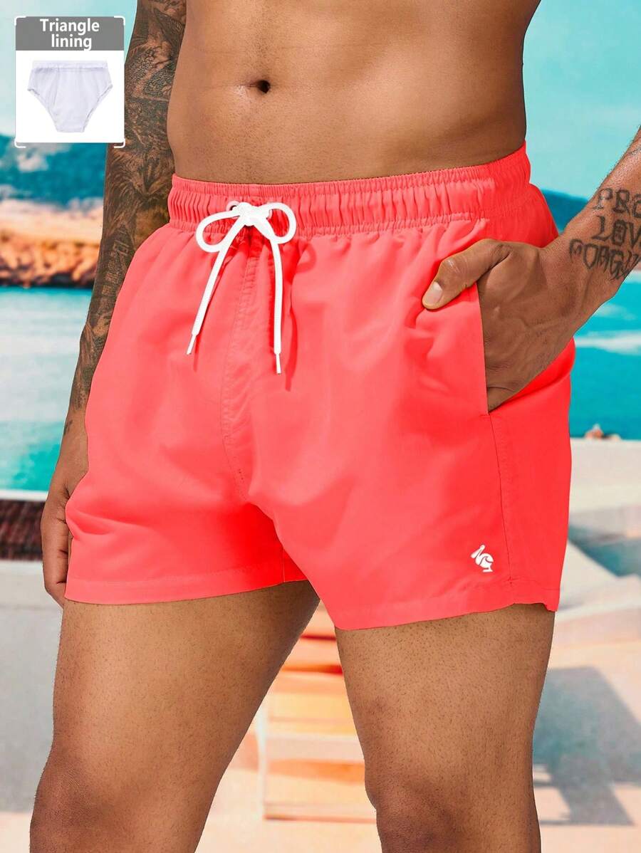 Manfinity VDAYZ Pantaloni scurți de plajă imprimați cu buzunar frontal și legături casual pentru bărbați, stil hawaian