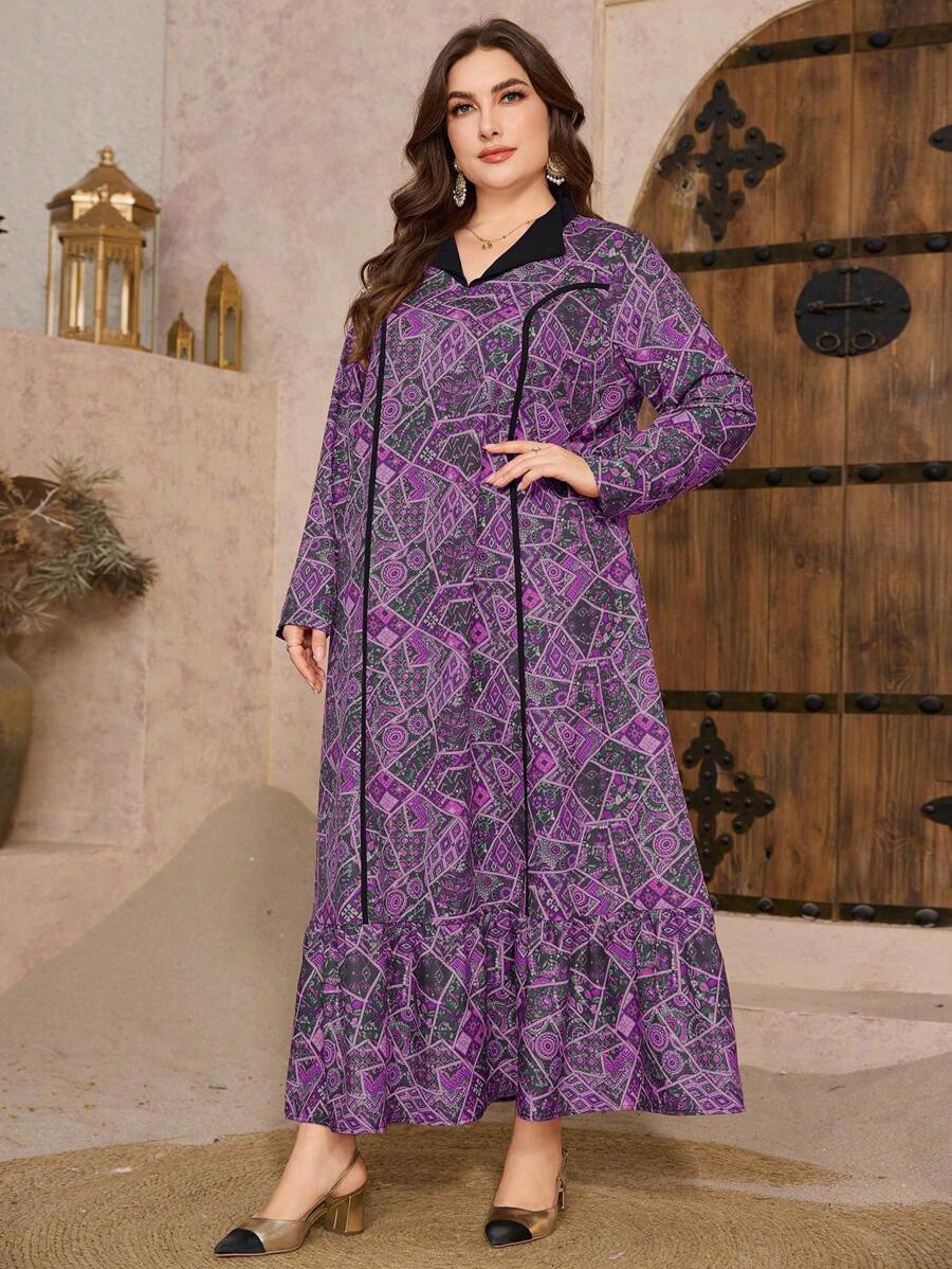 Al Najma Robe ample de style arabe à col Mao en coupe A, coupe ample et , tailles plus
