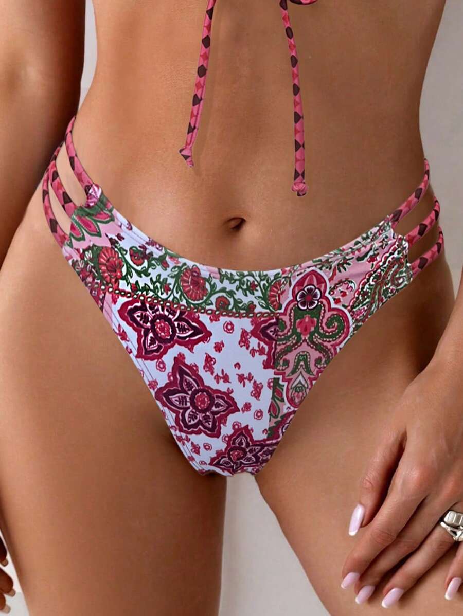 SHEIN Swim Dół stroju kąpielowego damskiego z wyciętym dekoltem i ściągaczem w pasie