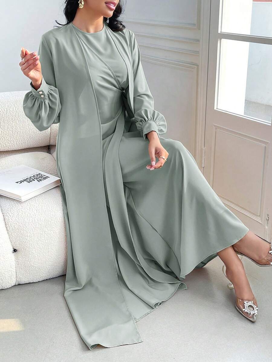Modelyn Women's Simple Solid Color Dress And Jacket Set 2 Pieces Set