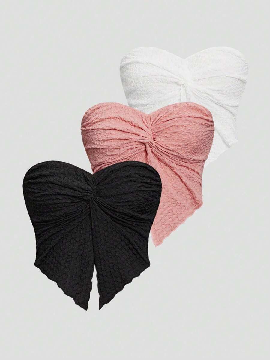 Sweetra Camiseta De Corte Corto Retorcida Sin Tirantes Para Mujer Con Dobladillo Dividido (varios Colores)