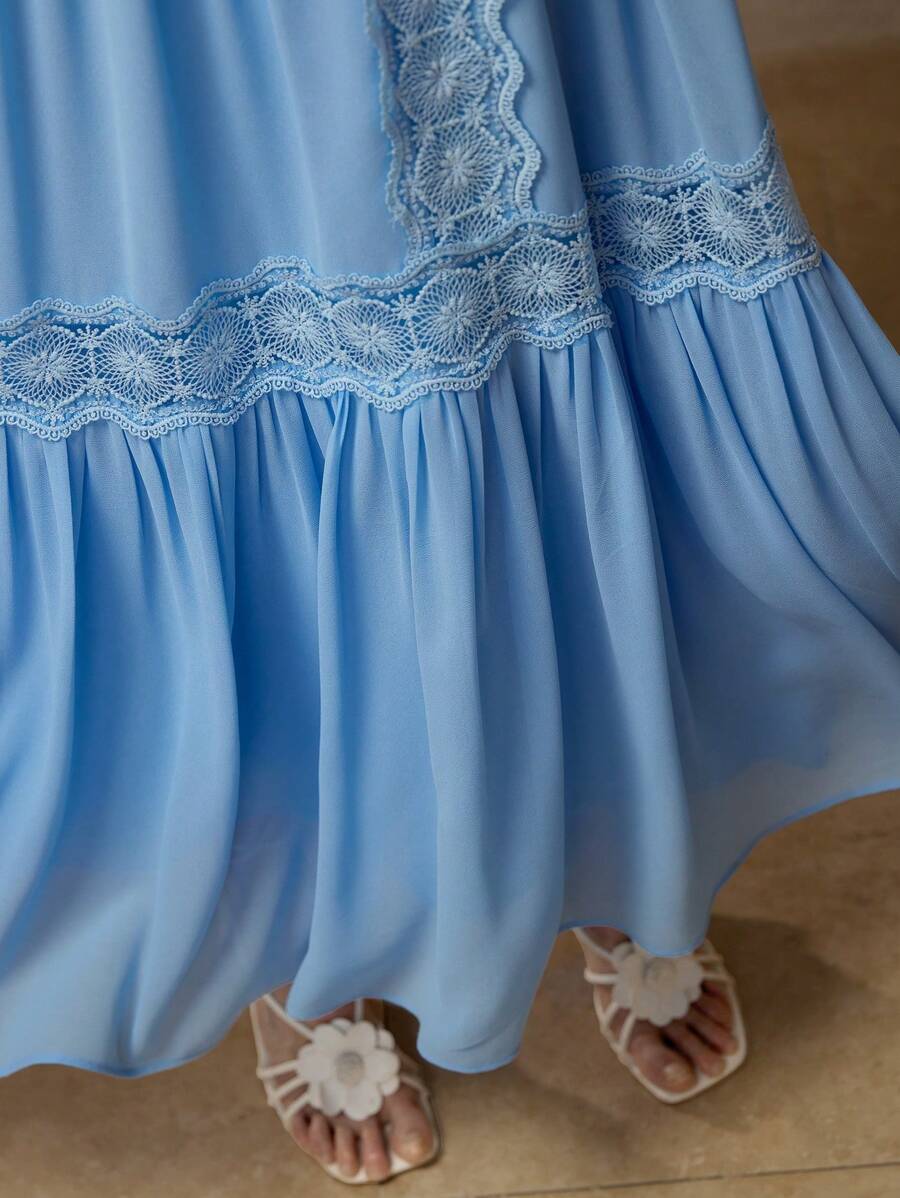 MOTF PREMIUM Abito fluido con pizzo a contrasto