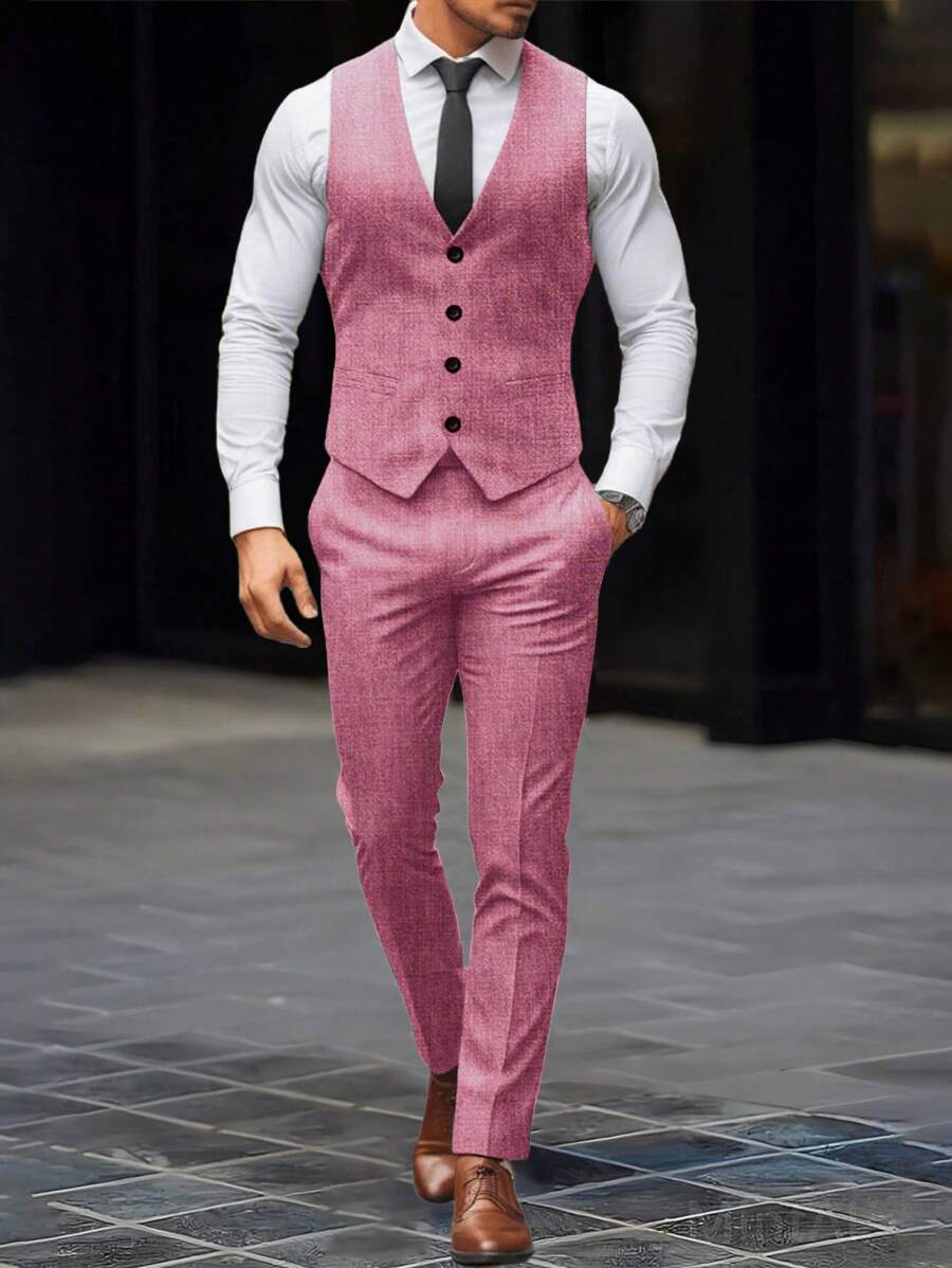 Manfinity Mode Heren forensen Colorblock Patchwork Vest & Broek Pak Set Bruiloftsoutfit voor mannen Heren nette outfits Heren formele outfit Heren elegante outfit Heren feestoutfit