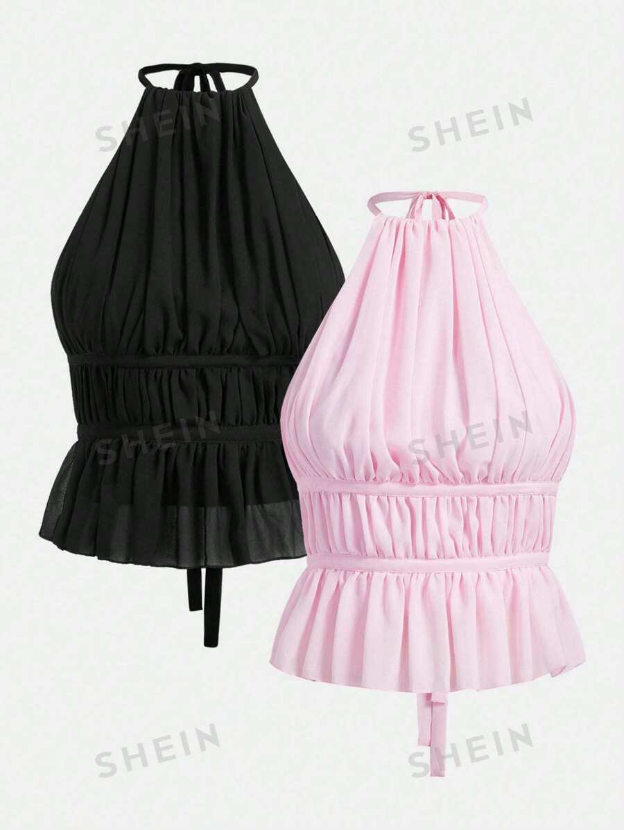 SHEIN EZwear Top halter sin espalda de unicolor casual para mujer, verano