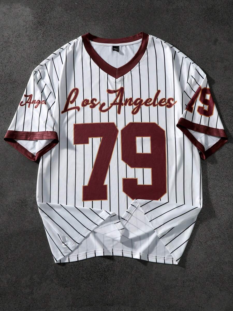 Manfinity Streetrush Maglietta oversize da uomo con grafica, stile sportivo, larga e morbida, abbigliamento da baseball per uomo