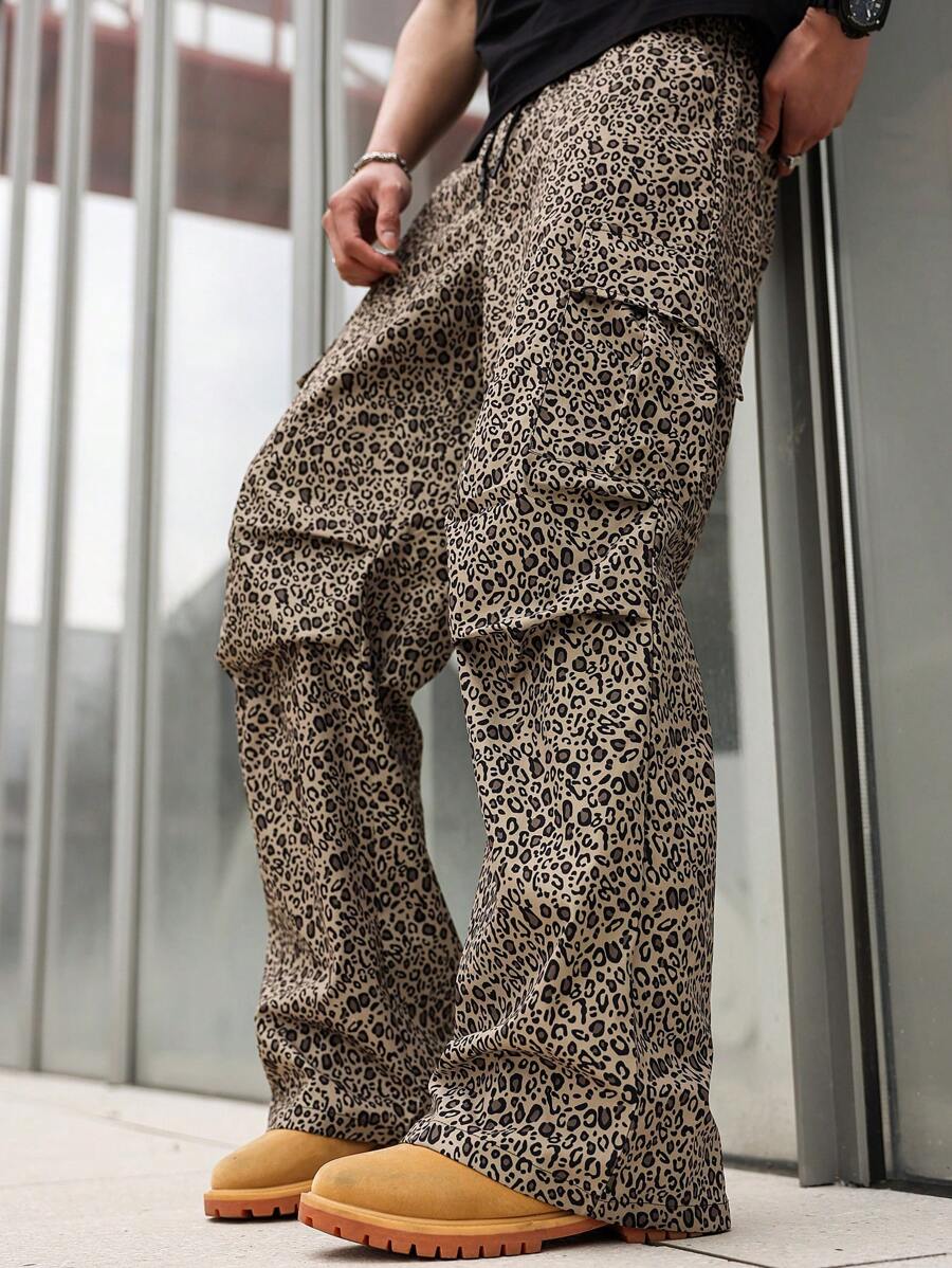 Manfinity EMRG Men's Leopard Print Casual Pants, Minimalist And Fashion For Everyday Wear