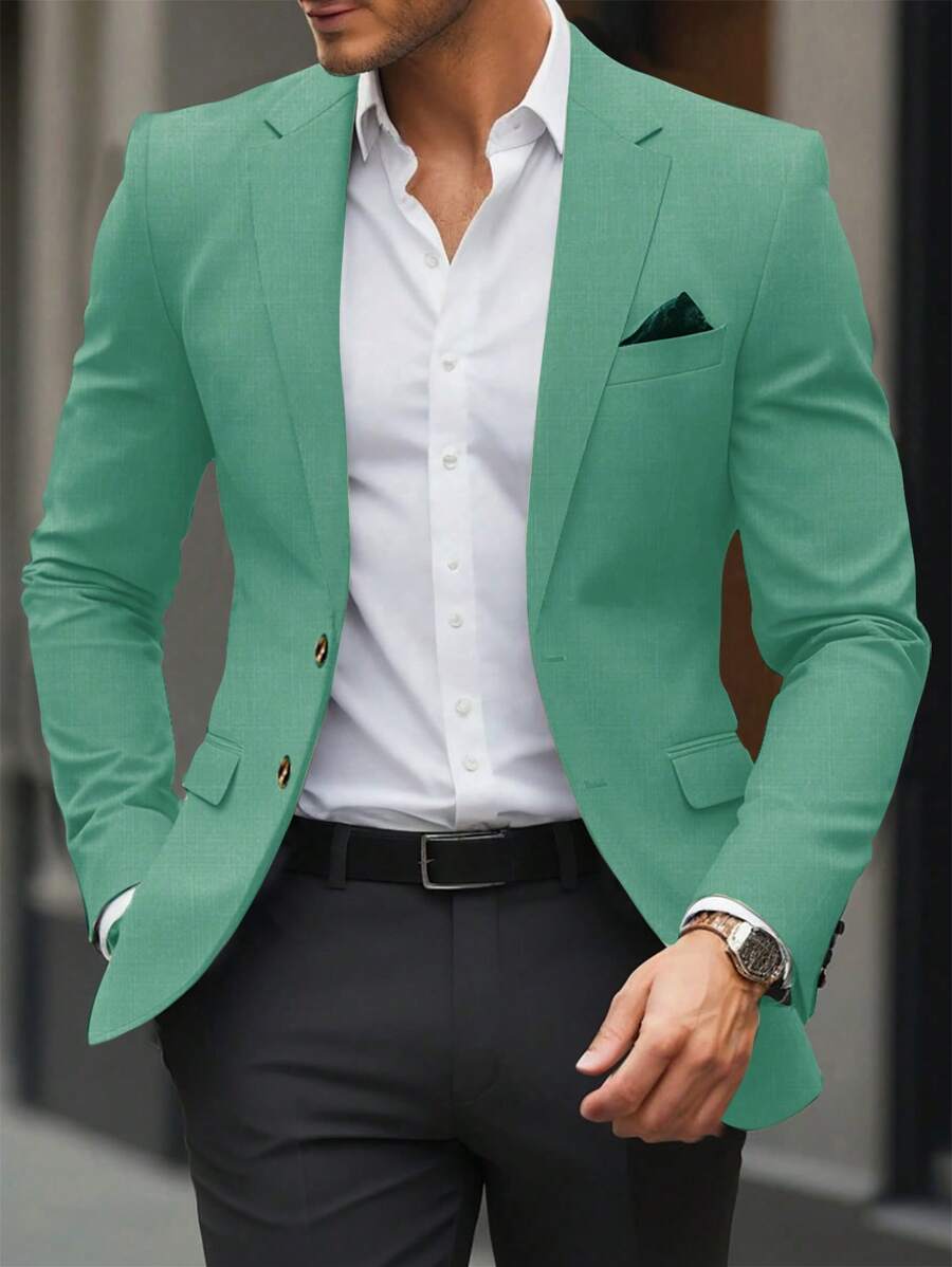 Manfinity Mode Blazer casual de negocios de manga larga de color liso y minimalista para verano, blazer de vestir para hombres