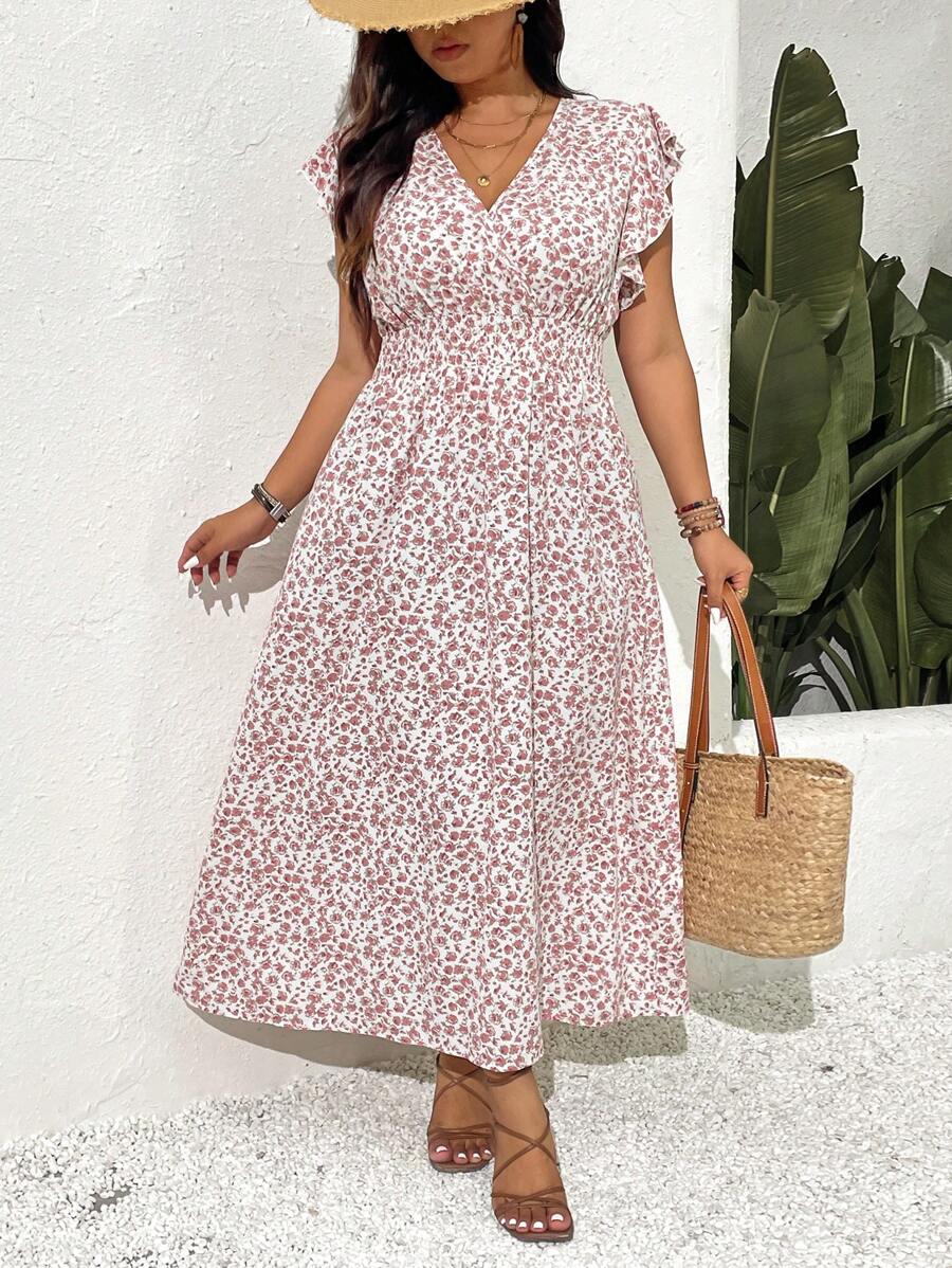 SHEIN Frenchy Plus Size Casual Elegant Waist Gathered A-Line Long Dress