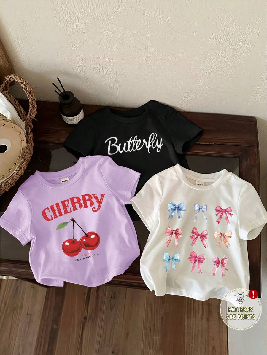 SHEIN Top de manga corta y cuello redondo de estilo minimalista casual para bebé niña, adecuada para el verano