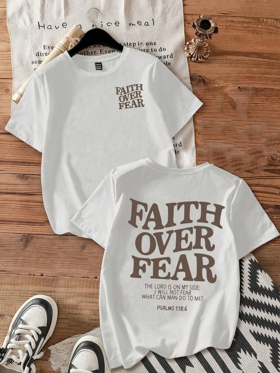 Attitoon Casual Round Neck Retro English Graphic White Short Sleeve Fitted T-Shirt For Women, Summer-Suitable