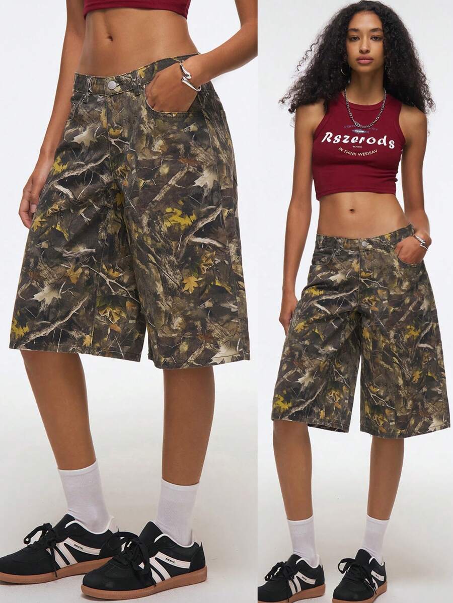 SHEIN EZwear Women's Casual Loose Fit Camouflage Print Jeans