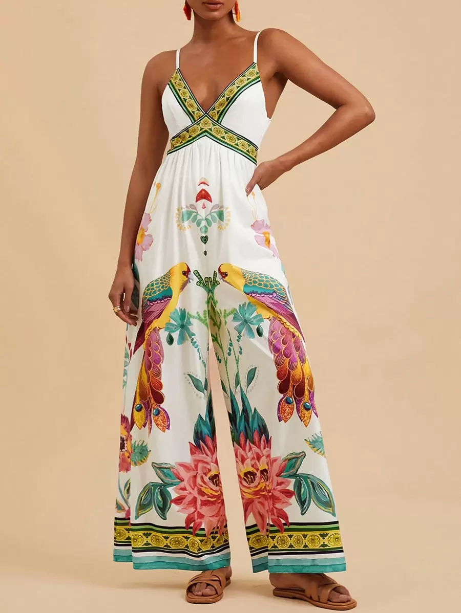 Travachic Woven Floral Print Sleeveless Loose Leg Jumpsuit For Women,Spring&Summer,Summer Outfits For Women,Beach Outfits For Woman,Western Wear Women,Spring Break,Concert Outfit Women,Boho,Rave Outfits,Tropical Vacation, Festival,Romantic Tropical Dresses For Women,Tropical Outfit