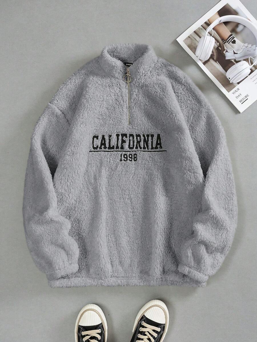 Tween Boy Letter Print Long Sleeve Half-Zip Casual Hoodie Sweatshirt