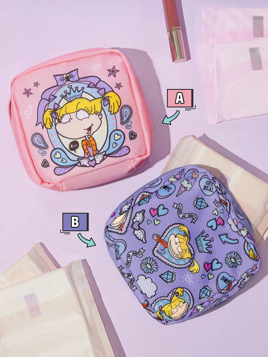Nick 90s X SHEIN 1pc 90s Cartoon Graphic RPET Sanitary Pad Storage Pouch, Can Be Used As A Storage Bag For Female Hygiene Products, Digital Storage Bag, Small Item Storage Bag