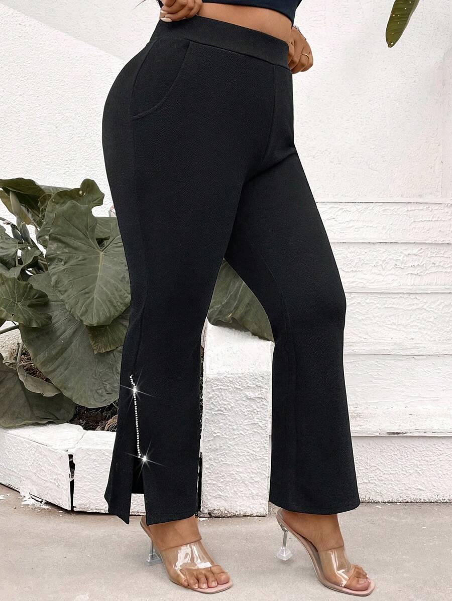 SHEIN LUNE سراويل بناطيل واسعة للنساء ذوات الأحجام الكبيرة، أنيقة واستثنائية باللون الأسود، سراويل ضيقة وجذابة للنساء لحفلات النادي والأحداث الغجرية، وللاستجمام والعطلات وللموسم الصيفي الأوروبي وأوقات الأعمال غير الرسمية