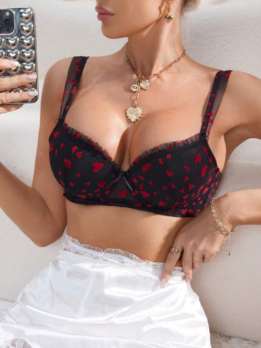 SHEIN 1 pieza Sujetador lencería sexy y elegante con aros para mujer, lencería minimalista y romántica con soporte y comodidad