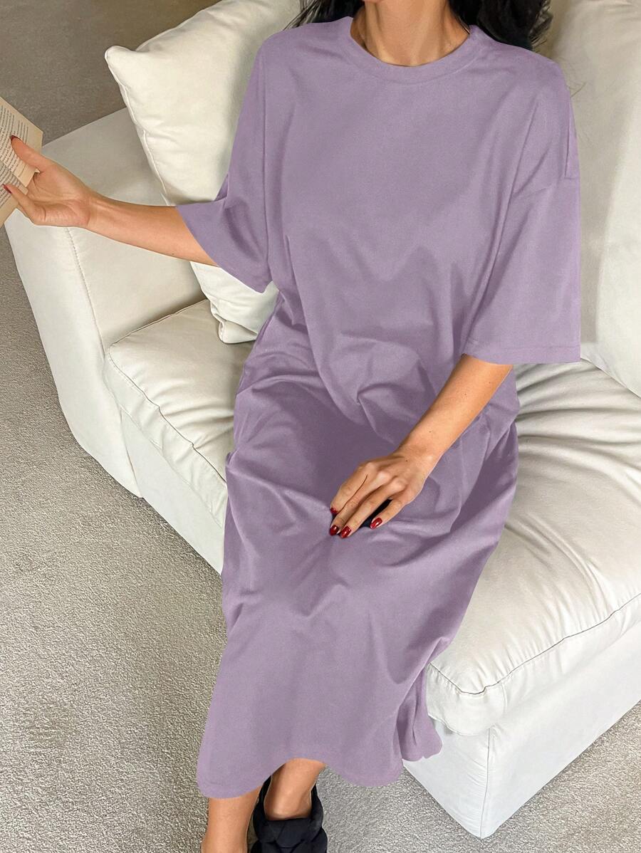 DAZY Vestido de estar por casa con dobladillo suelto y hendidura de color liso