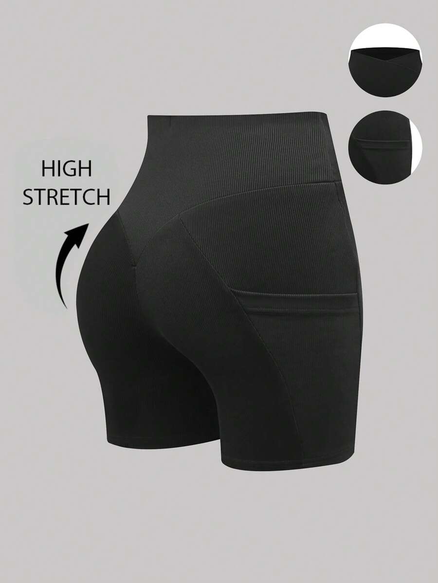 Chiquease Shorts casuales de cintura alta negros para mujer, primavera/verano