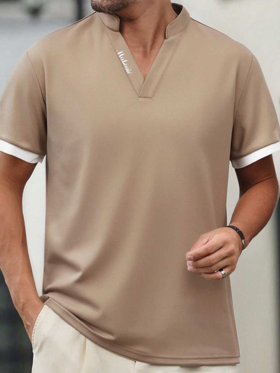 Manfinity VCAY Men's Fitted Raglan Short Sleeve Polo Shirt, Casual For Summer