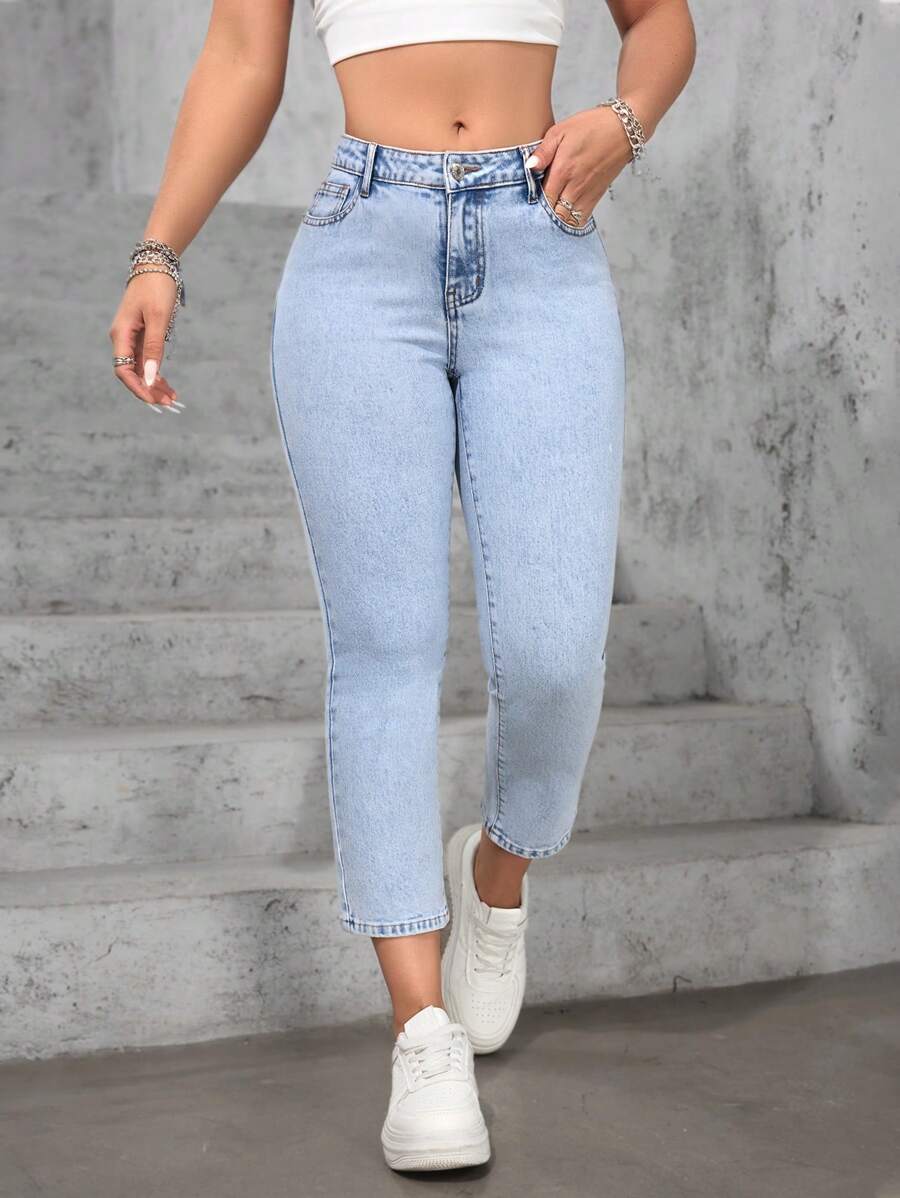 SHEIN EZwear Jeans de moda minimalista para mujer, apropiados para el verano