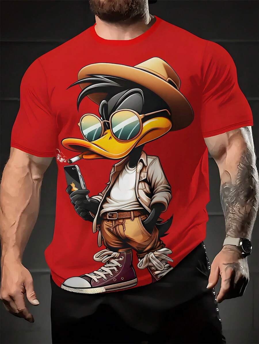 Manfinity LEGND Camiseta de manga corta casual con estampado de dibujos animados para hombre, de verano