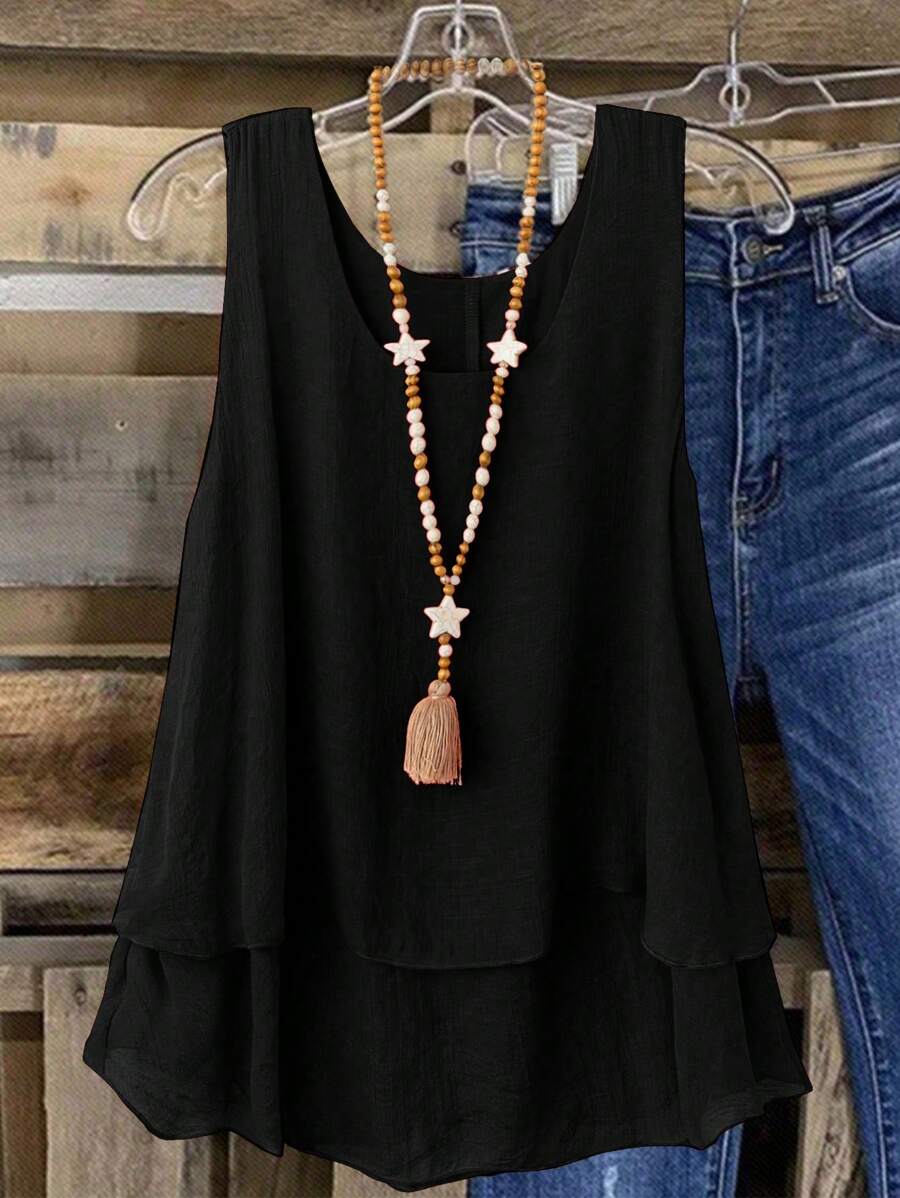 SHEIN LUNE Top con spalline arricciate a più strati, dolce e vintage, adatto per donna taglie forti, ideale per la vacanza al mare in primavera/estate