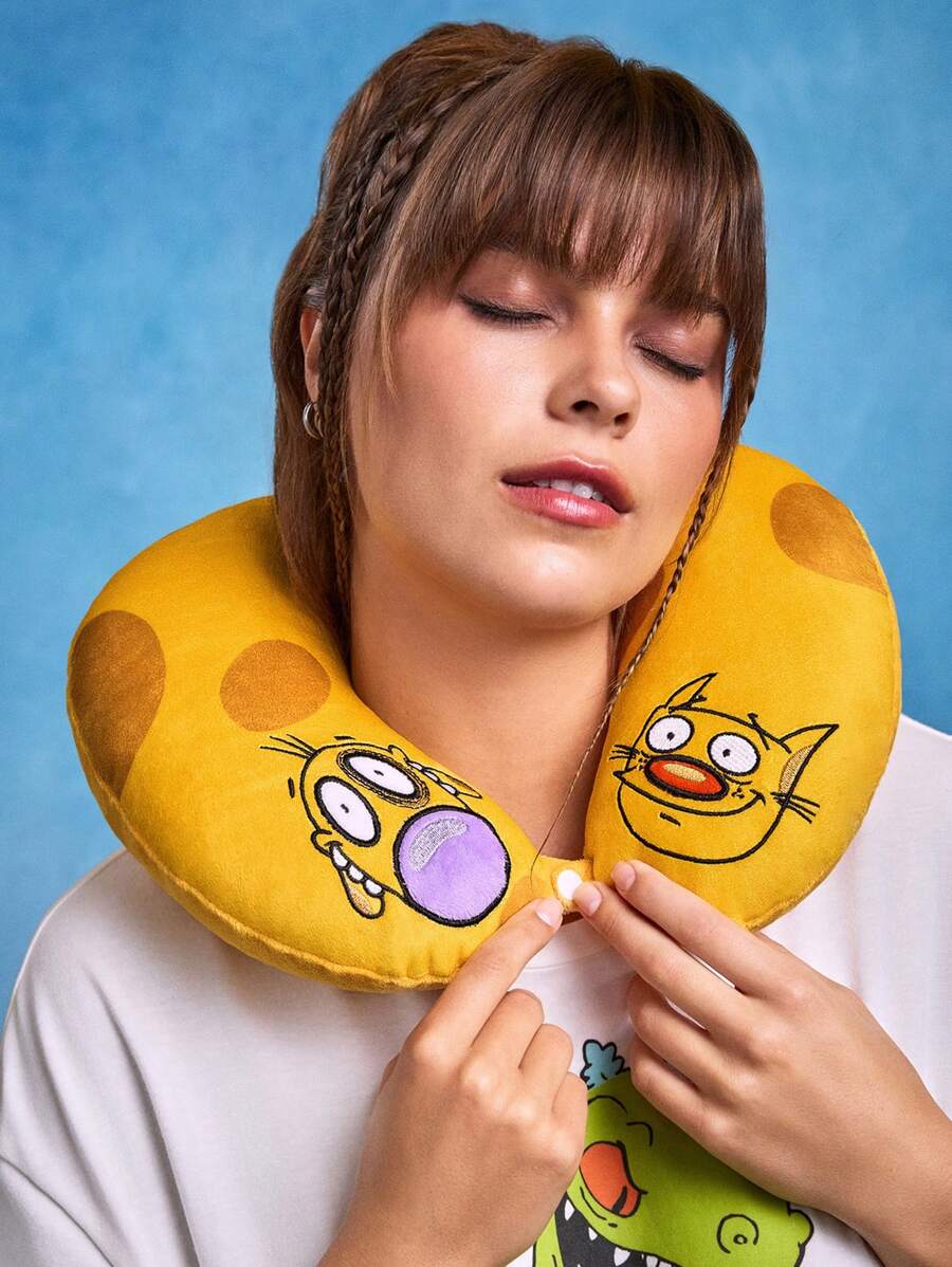 Nick 90s X SHEIN Cute Cartoon Embroidery U-Shaped Neck Pillow, Soft Material, Essential For Travel, Office, Outdoor
