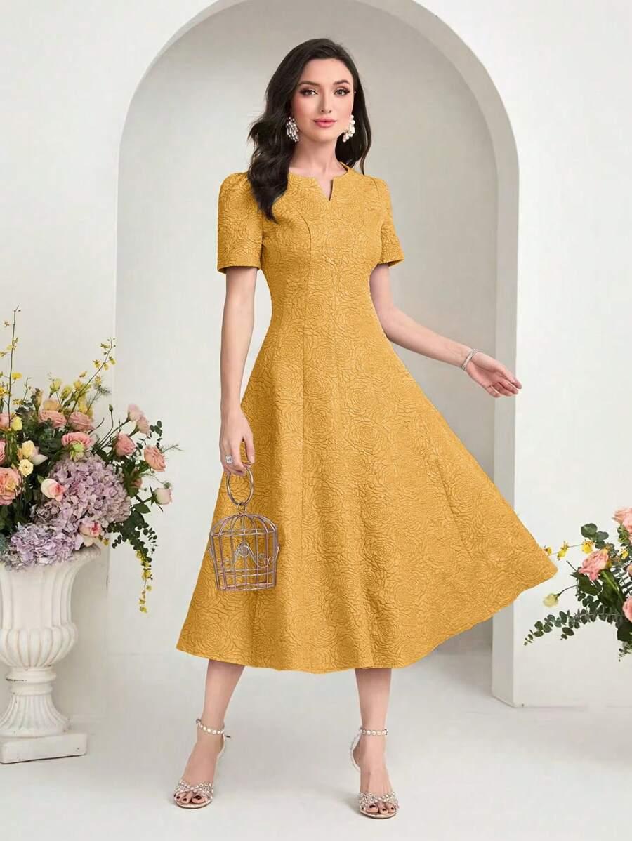 Modelyn Vestido largo para mujer con escote entallado, mangas abullonadas y largo hasta los tobillos, ideal para eventos de noche