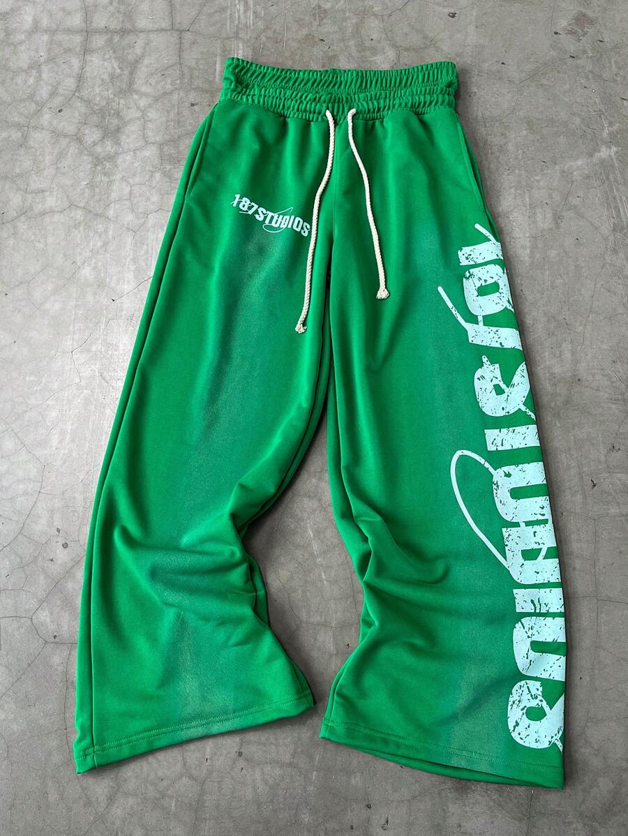 Manfinity Streetrush Men's Letter Print Drawstring Waist Loose Fit Straight Leg Casual Sweatpants