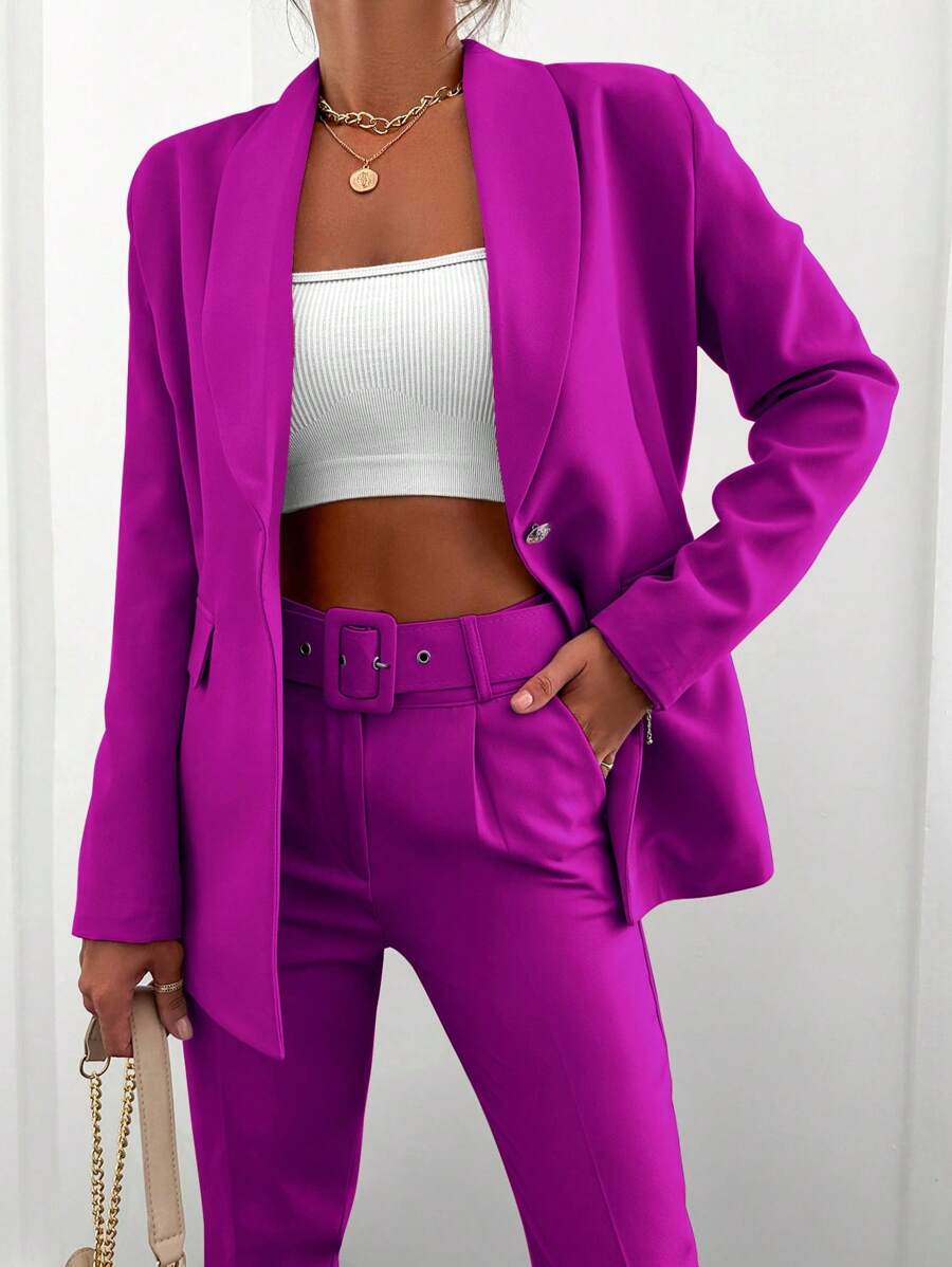 SHEIN Sjaalkraag Enkele knop Blazer & broek