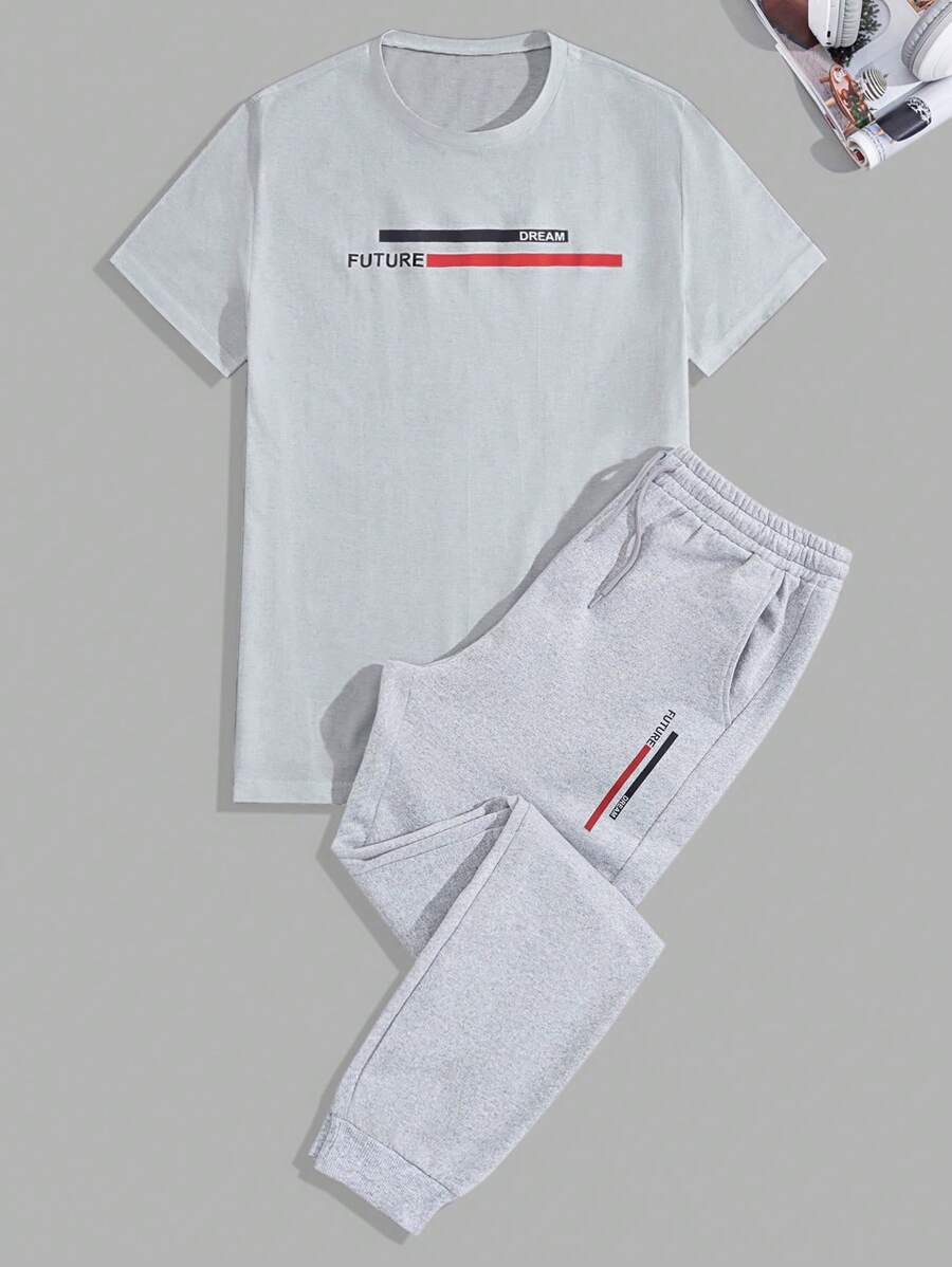 RueChic Set di Maglietta e pantaloni da uomo in cotone con stampa di lettere