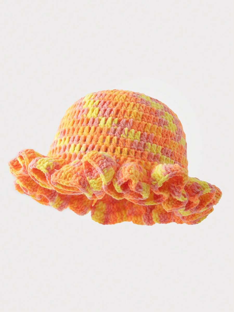 Handgemachte gehäkelte Rüschen Batik gewellte Kante gestrickte Beanie Mütze für Damen