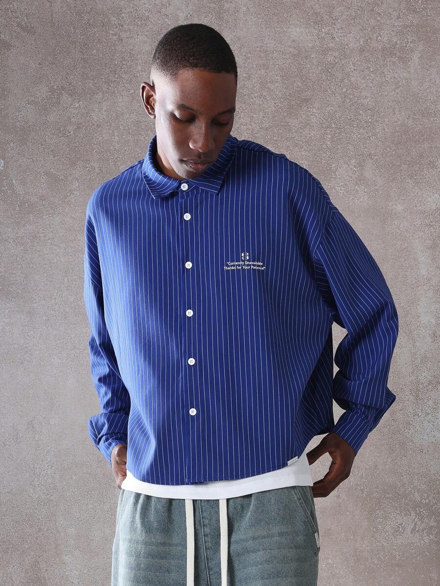 SUMWON Retro Pinstripe Button-Down Shirt Oversized Casual Long Sleeve Streetwear Classic Business Casual Office Work College Campus Spring Fall Winter