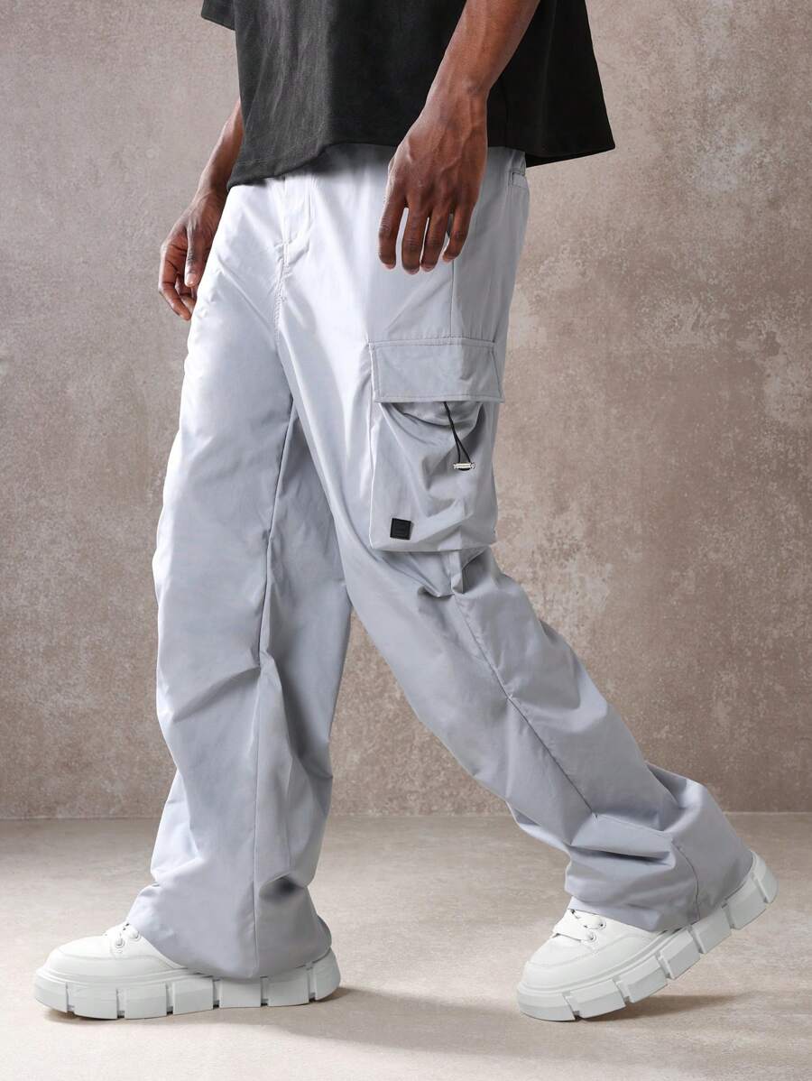 SUMWON Ultra-Wide Parachute Cargo Pants Performance Loose Fit Technical Streetwear Elastic Drawstring Festival Athletic Urban Fashion Bottoms