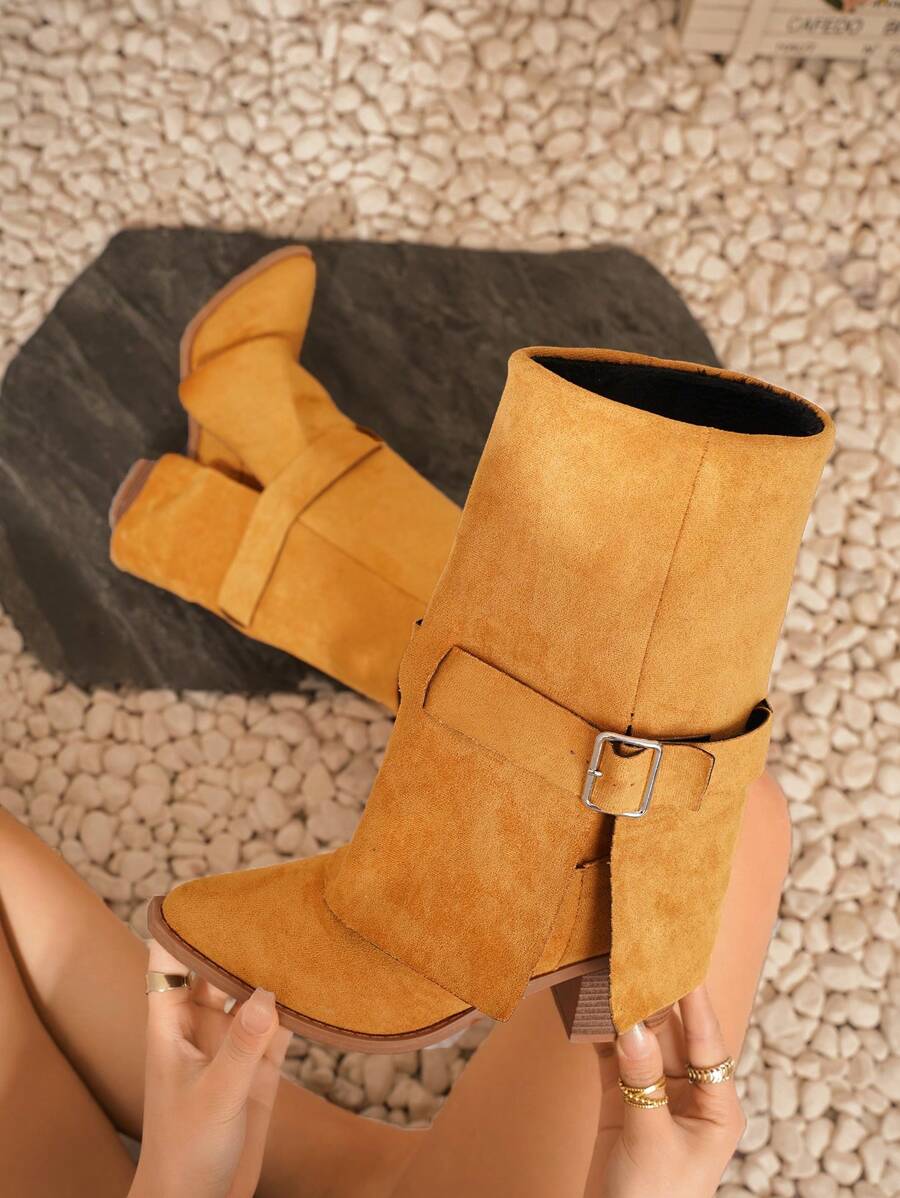 Styleloop Women's Fashion Simple Pointed Toe Chunky Heel Sock Boots