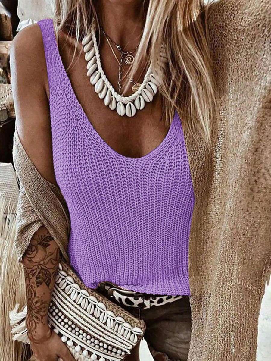 Calvaya Women's Solid Color Sleeveless Knit Casual/Holiday Blouse