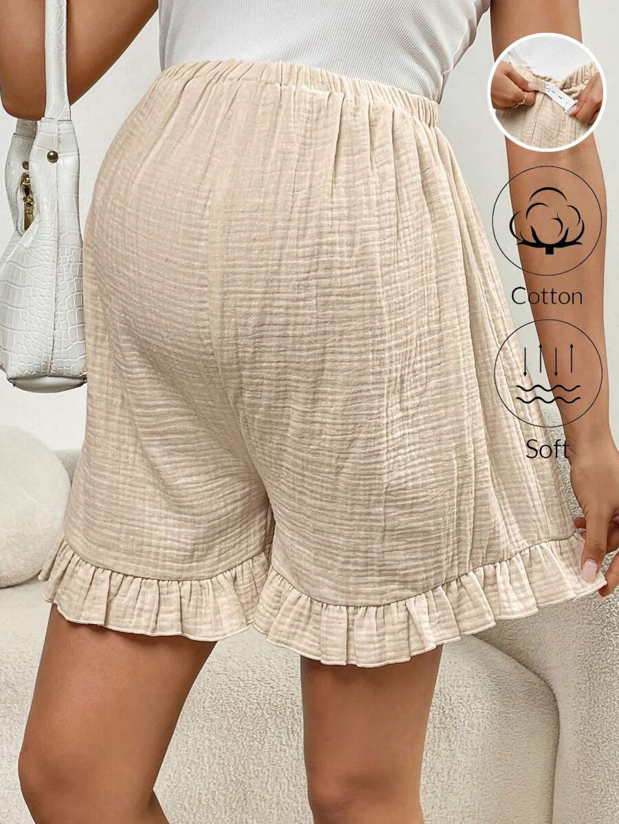 SHEIN Pantalones cortos de maternidad informales y versátiles de unicolor con volante en la cintura
