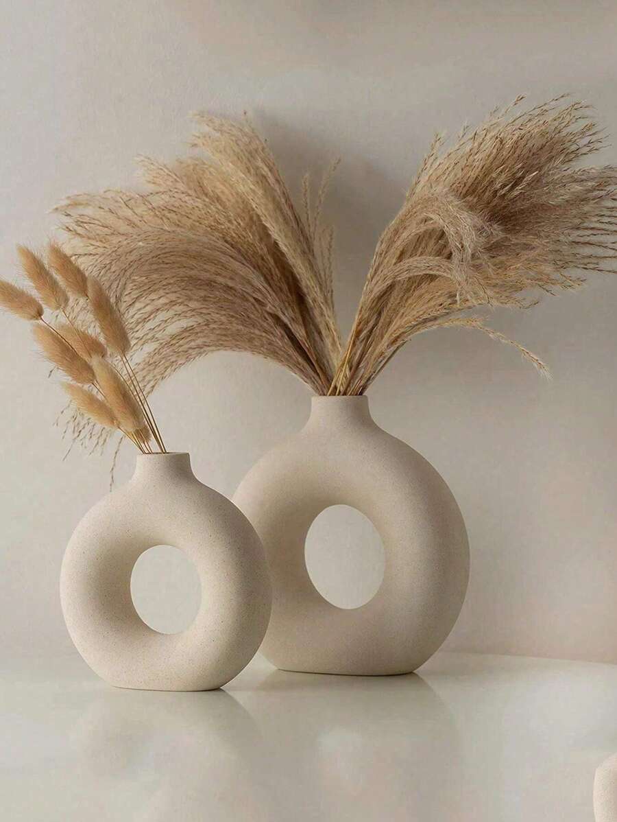 SHEIN 1pc Donut Shaped Vase | Minimalist Nordic Style Resin Crafts Flower Vase
