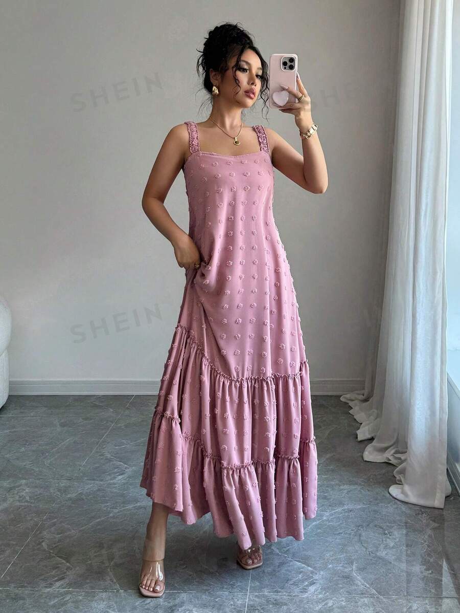 Chiquease Vestido midi con correa y decoración de flores 3D estilo floral, nuevo estilo de moda de verano, estilo europeo y americano