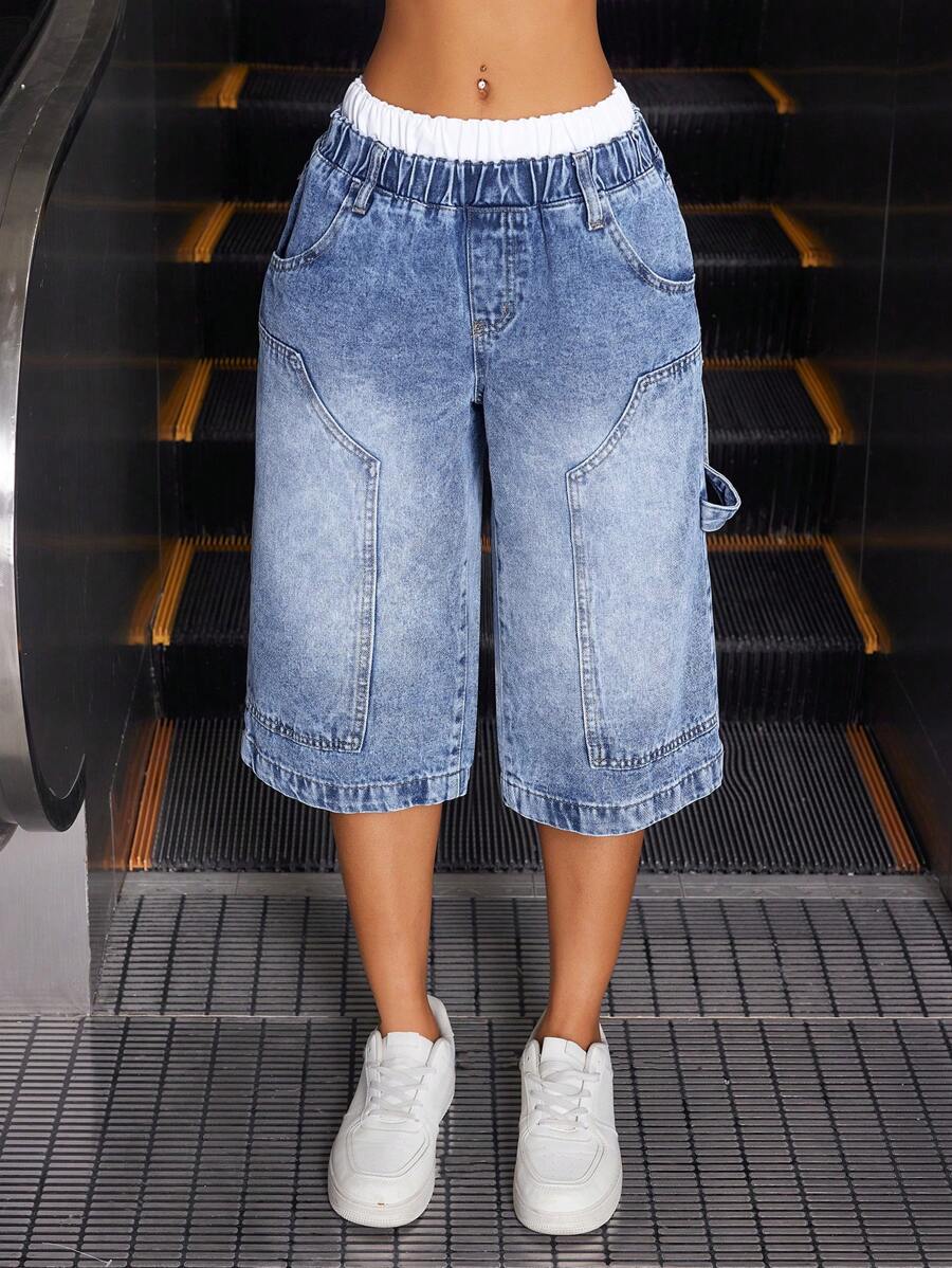 SHEIN ICON Women's Fashion Casual Street Wear Loose Fit Low Waist 7/8 Length Jeans