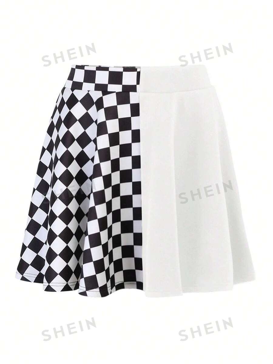 SHEIN EZwear Falda de talla grande de verano casual de patchwork a cuadros