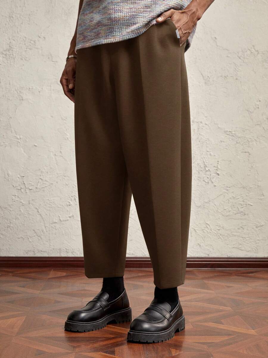 AKNOTIC Business Casual Men's Grey Knit Loose O-Shaped Harem Pants, Casual Drawstring Waist Sweatpants, Suitable For Autumn/Winter, Daily Wear, With Metal Tag