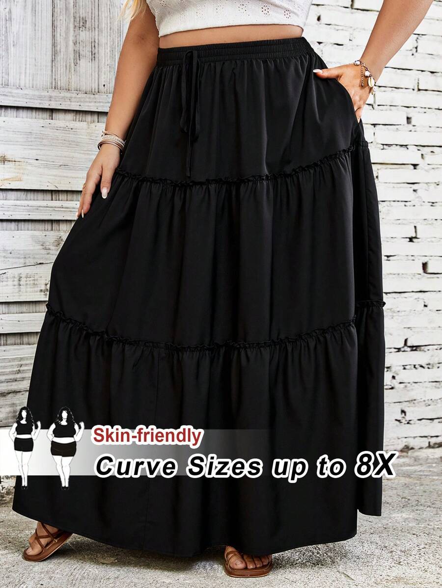SHEIN CURVE+ Plus Size Casual Solid Color Skirt Boho Vacation