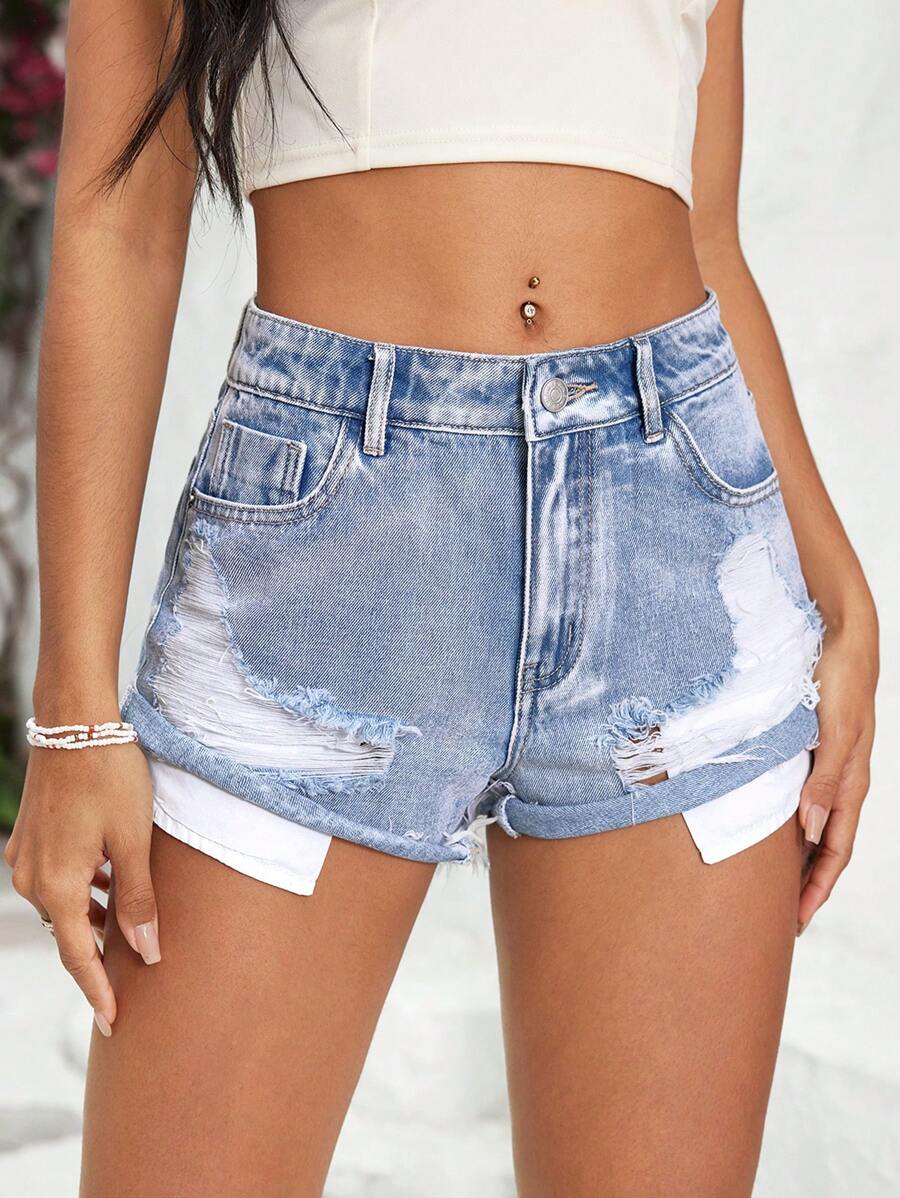 Breezaya Women's Casual Denim Ripped Shorts, Minimalist Design Suitable For Summer