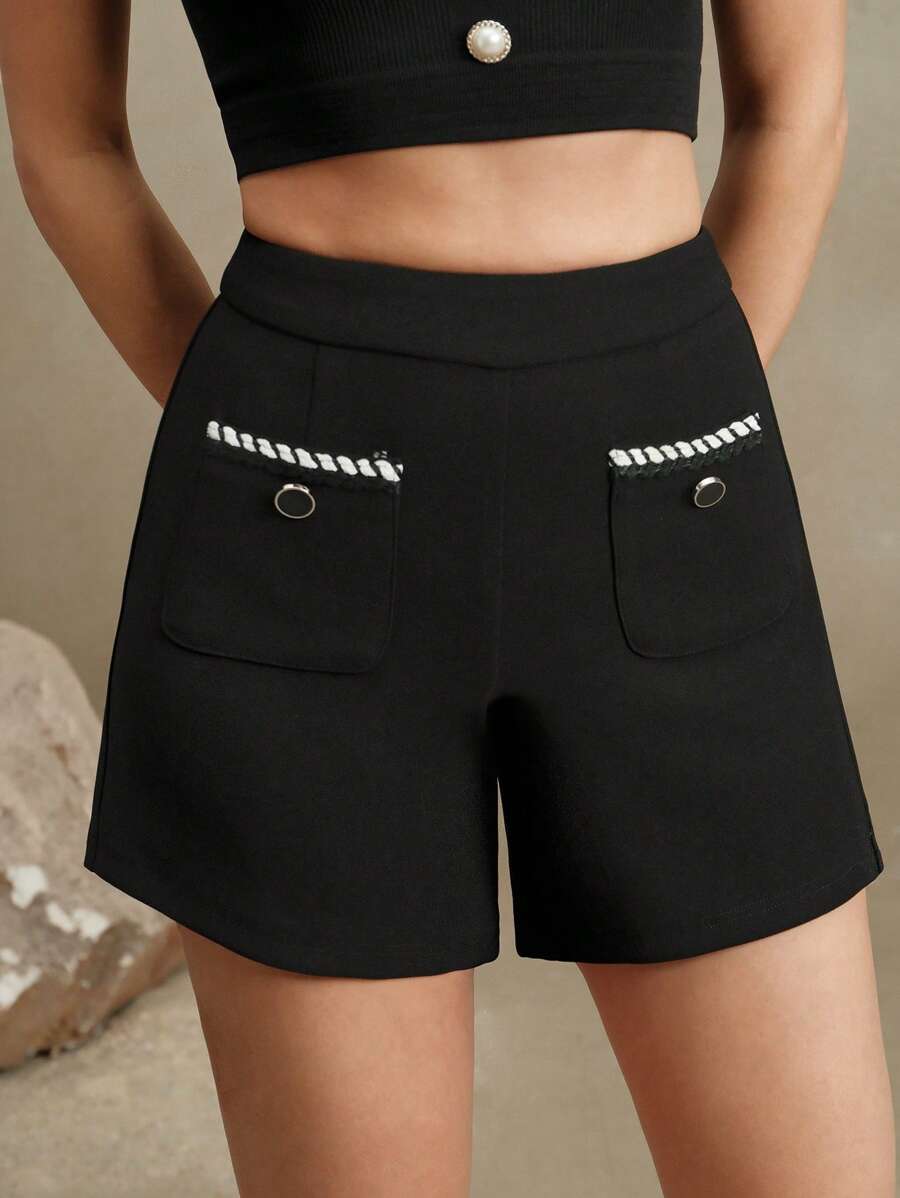 Anewsta Pantaloncini eleganti e casual, con taglio ampio, bordati in pizzo, con bottoni, per la primavera/estate, snellenti