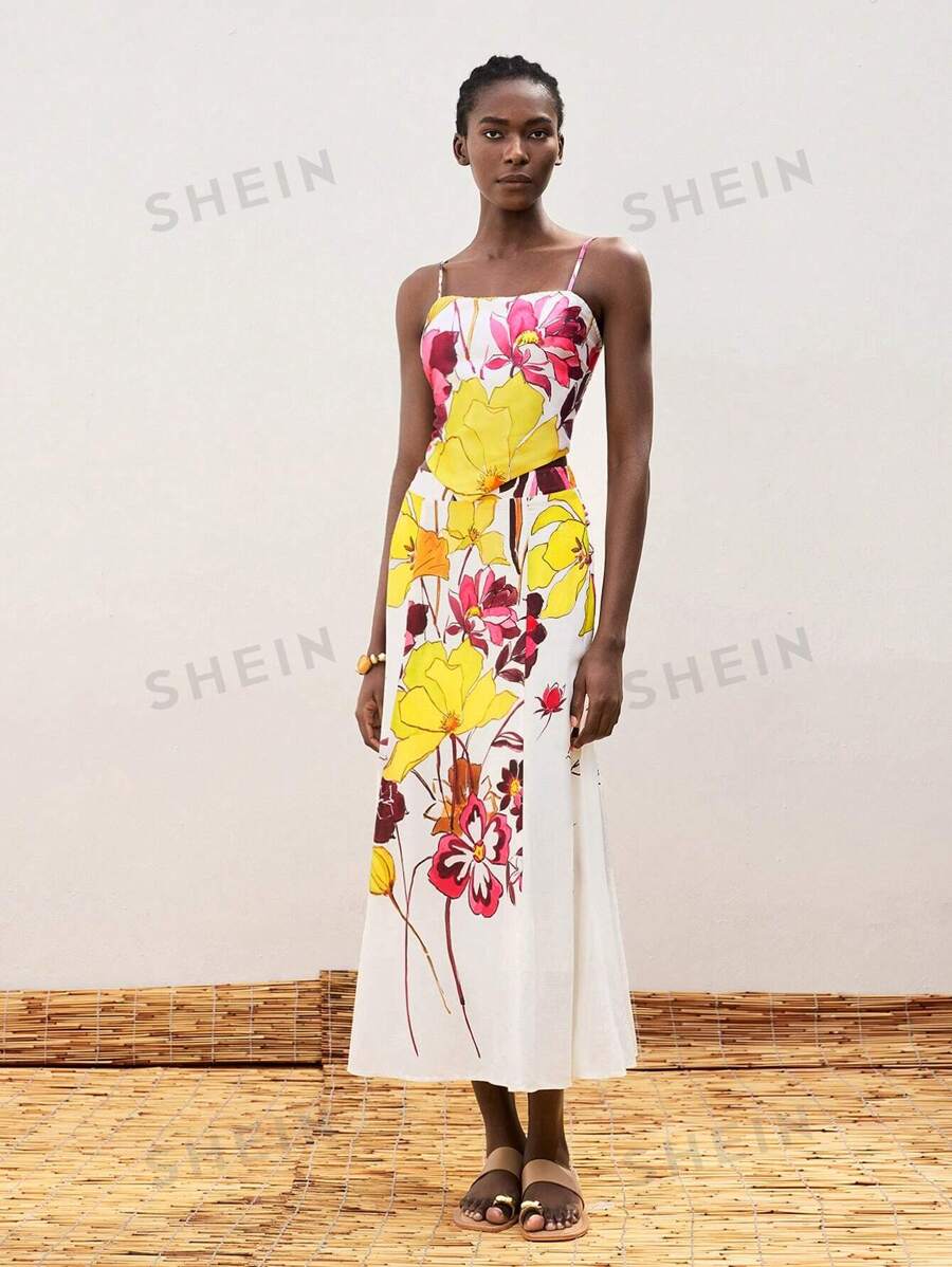 Maija Parte superior de tirantes estilo boho con estampado floral, diseño con lazo y espalda descubierta, cómoda y versátil, adecuada para invitados de boda, verano