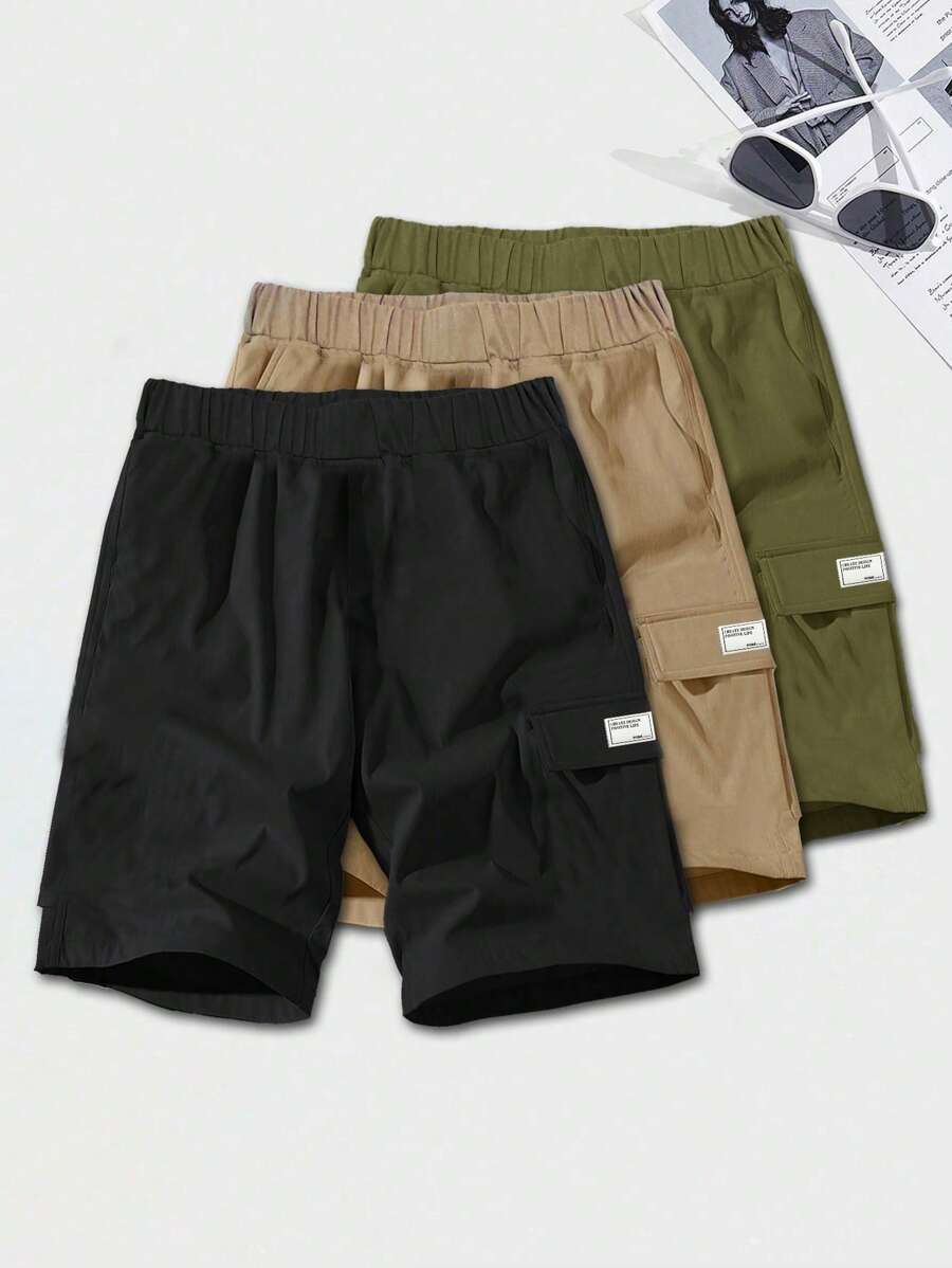3 Pcs Teen Boy's Loose Casual Woven Net Color Casual Simple Basic Versatile Solid Color Sports Workwear Shorts Multi-Color Multi Piece Set, Buy One And Get Two Free, Get Three Suitable For Spring And Summer Seasons, School, Campus, College
