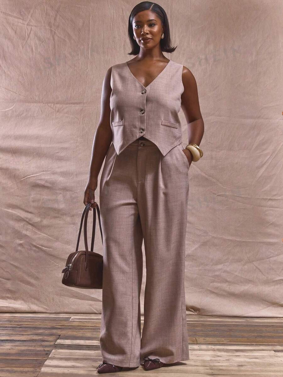 MUSERA Pantalones anchos de lino con botón de mármol de talle medio talla grande, perfectos para primavera y verano, en estilos casual elegante, de negocios, de graduación, formal, para brunch, en Ibiza o vacaciones