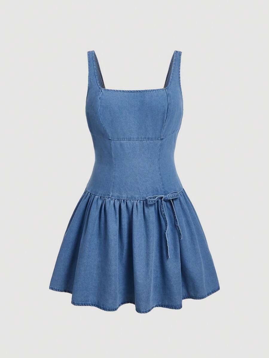 SHEIN MOD Plus Size Casual Denim Overall Jumpsuit, Sleeveless Short Blue