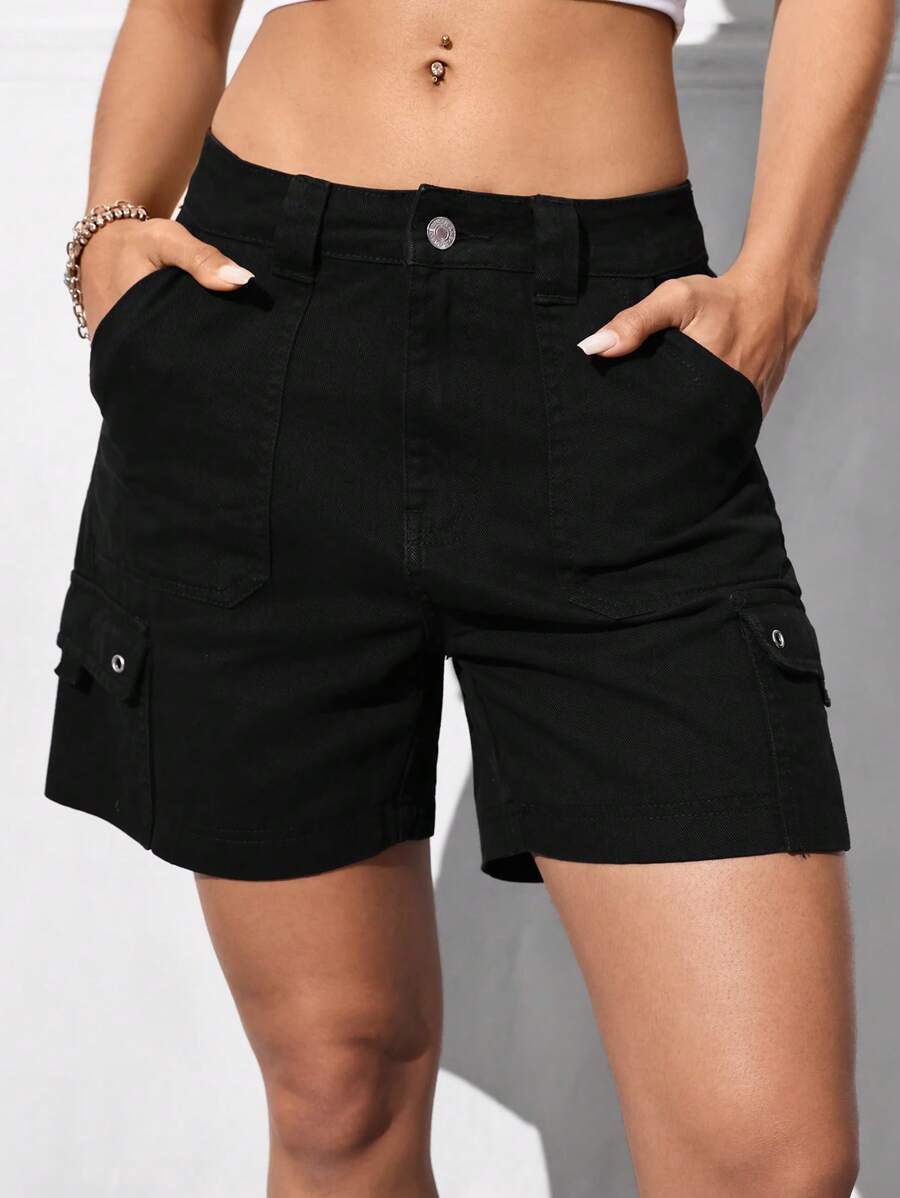 SHEIN EZwear Dames Cargo Pocket Casual Losse Veelzijdige Denim Shorts